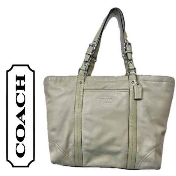 VTG COACH EAST TOTE BAG  WEST YELLOW BUTTER TAN ZIPPER FULL GRAIN LEATHER PREPPY - Picture 1 of 16